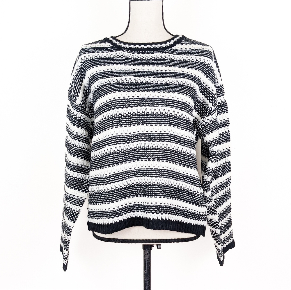 NWT Storia Black and White Striped Sweater, Size Medium